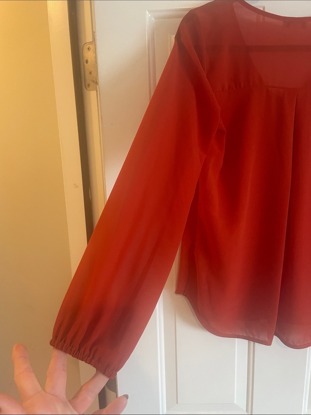 Women's Rust Red V-Neck Long-Sleeve Blouse - Picture 2 of 9